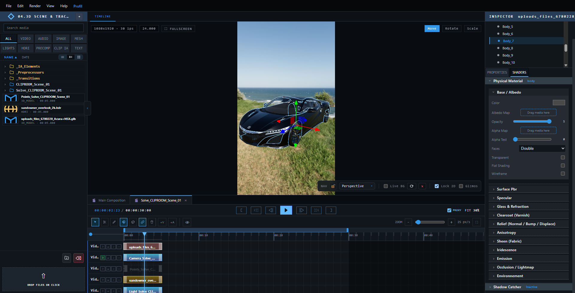 3D scene and camera tracking in CLIP ROOM